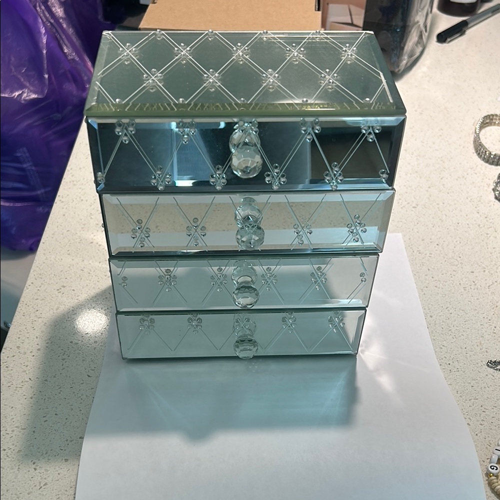 Elegant Glass Jewelry Organizer with 4 Drawers
